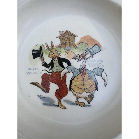 Antique 1924 Uncle Wiggly Grandpa Goosey Gander Sebring Pottery Co 8.5” Bowl - Picture 3 of 8